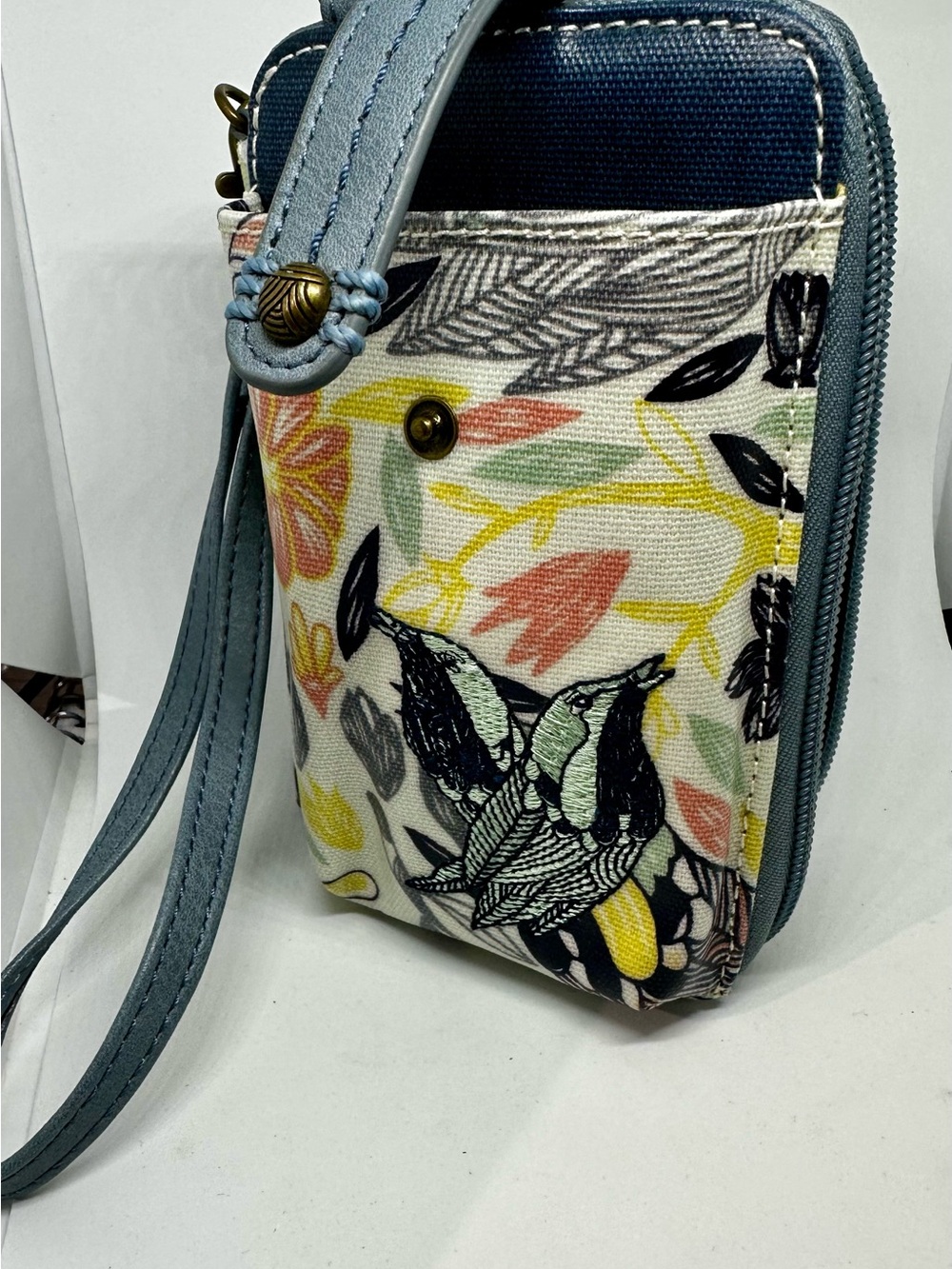 Sakroots Coated Canvas Smartphone Wristlet Wallet Floral Bird Print